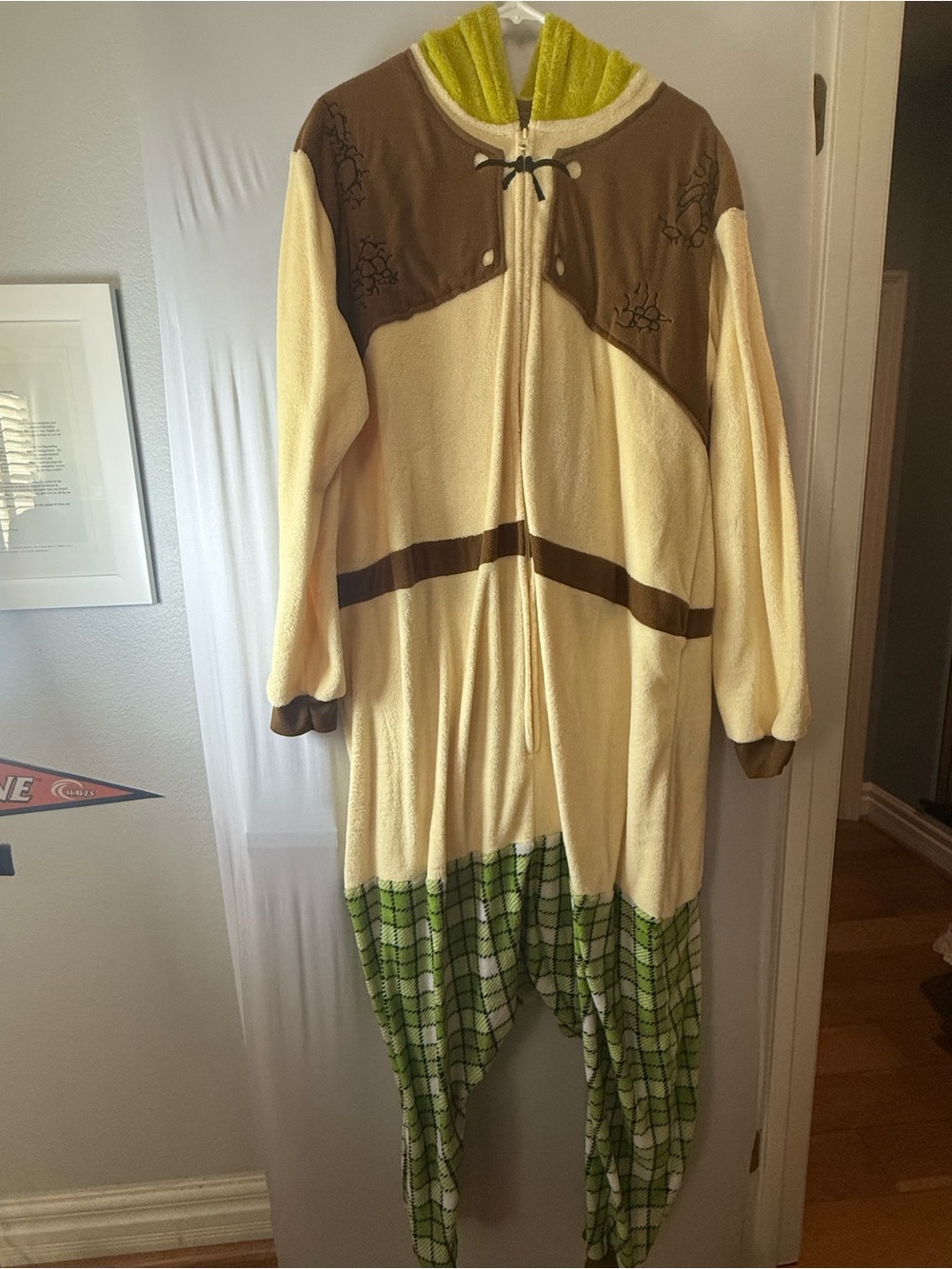 DreamWorks Shrek Adult Hooded Fleece One Piece Pajama Large